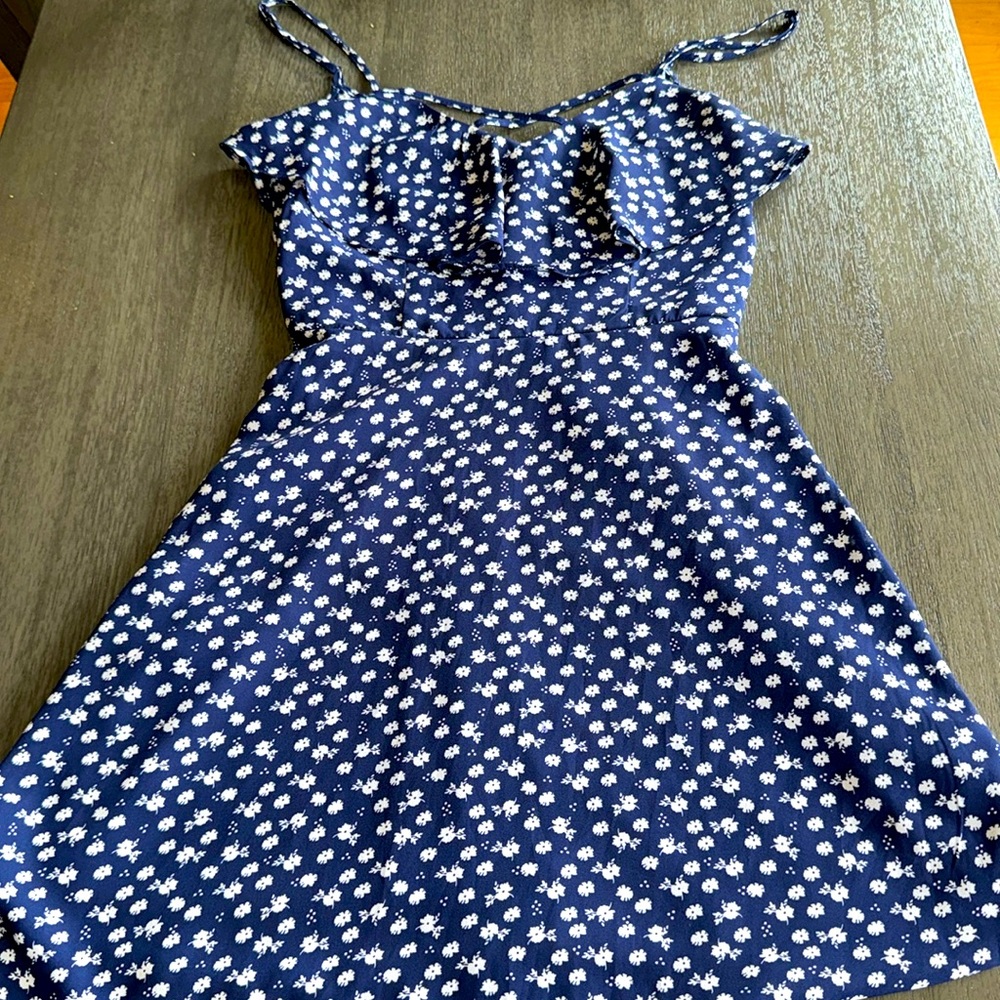 American Eagle Outfitters Navy Blue Floral Ruffle Sundress